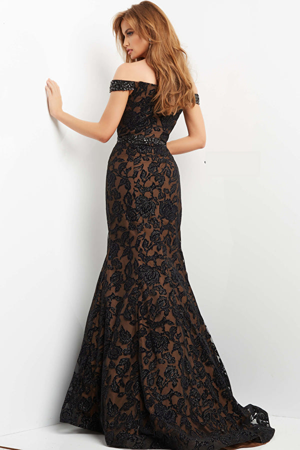 Jovani - 07061 - Black Café Off The Shoulder Mermaid Evening Gown