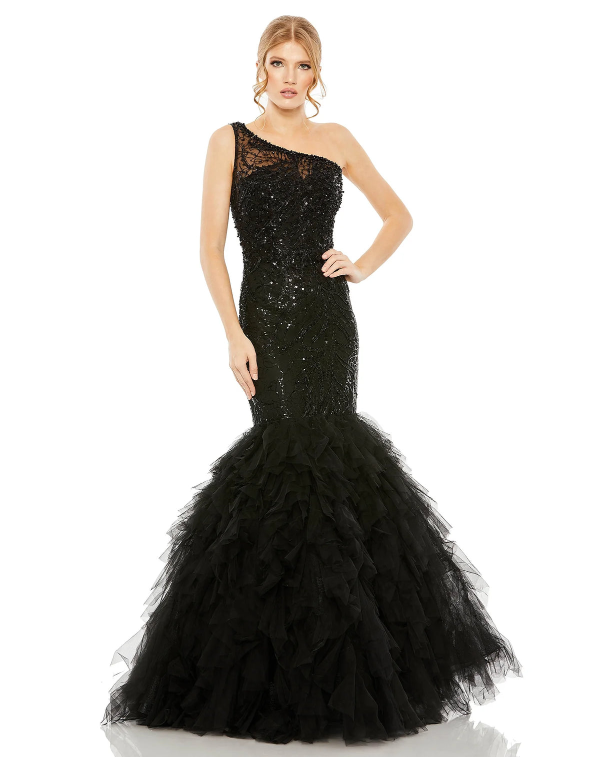 Stunning Black Sequin Overlay Mermaid Dress by Mac Duggal - Style 20545