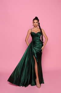 Nicoletta JP153 Jewel Adorned Sweetheart Evening Gown - A stunning evening gown with a jewel-adorned sweetheart neckline, ruching, and a thigh-high slit.