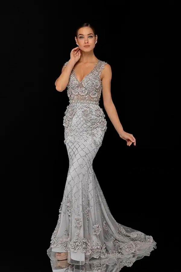 Terani - 1722GL4488 - 3D Floral Applique Beaded Evening Dress