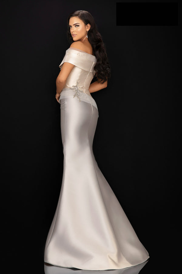 Terani 2011M2159 Tiered Folded Neckline Evening Dress - An elegant evening dress featuring a tiered folded neckline, perfect for evening events or mother of the bride or groom occasions.