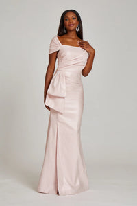 TERI JON 239072 - Metallic Stretch Jacquard Asymmetric Gown