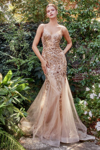 This show stopping mermaid gown by Andrea & Leo (Style No. A1118) has layered tulle godets, floral embellishments, a scoop back, a plunging neckline, and a fitted silhouette. Perfect for formal events and weddings. Available at Madeline's Boutique in Toronto and Boca Raton