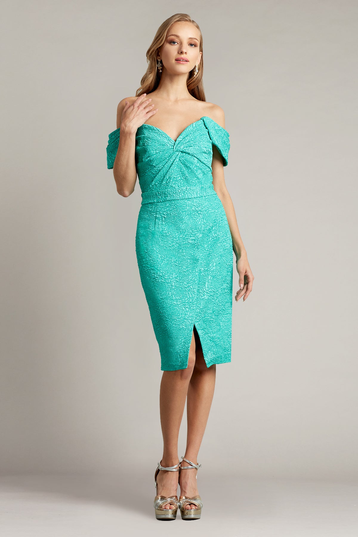 tadashi shoji cold shoulder lace cocktail dress Tadashi Shoji Women's Lou Embroidered Crepe Bell Sleeve Dress
