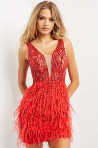 Jovani 04619 - Embellished Bodice Feather Short Dress